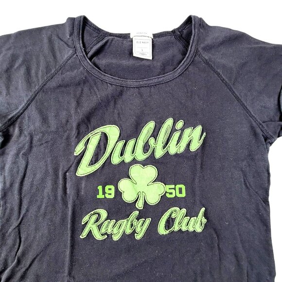 Old Navy Womens Dublin 1950 Rugby Club Graphic Tee Size L Black & Green JH1805 - Picture 2 of 5